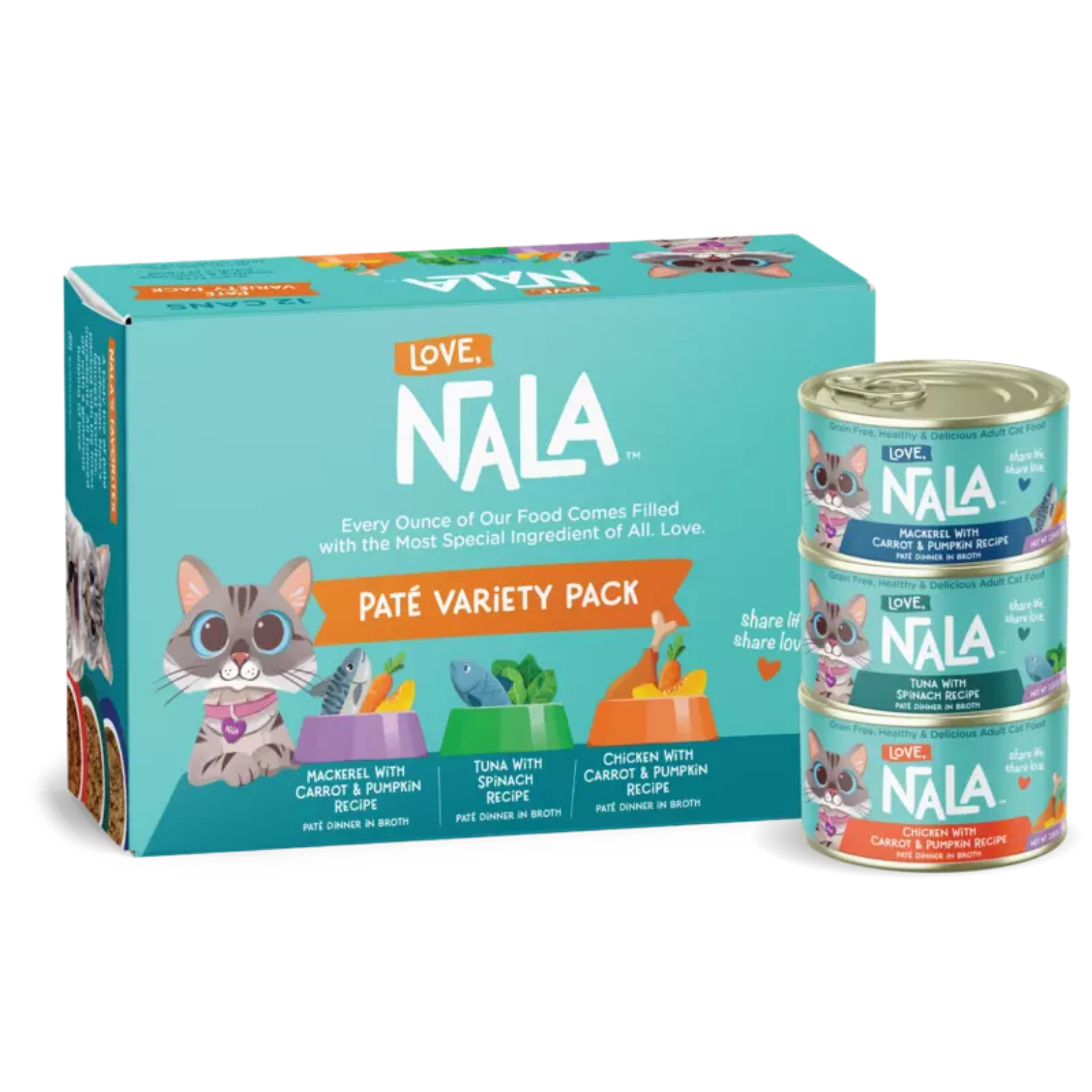 Love, Nala Paté Variety Pack Grain-Free Adult Wet Cat Food 2.8 oz, Case of 12