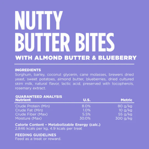 Nutrisource Nutty Butter Bites Blueberry Almond Butter Dog Treats 6oz