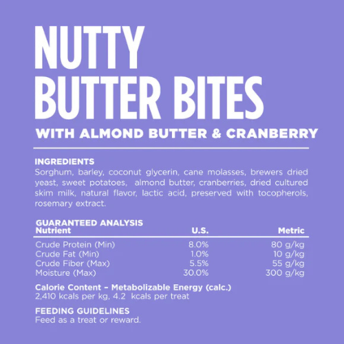 Nutrisource Nutty Butter Bites Cranberry Almond Butter Dog Treats 6oz