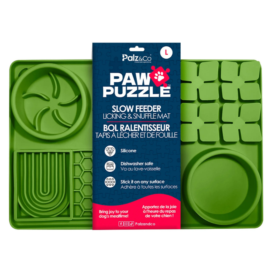 Palz & Co Paw Puzzle Silicone Slow Feeding Mat Green, Large