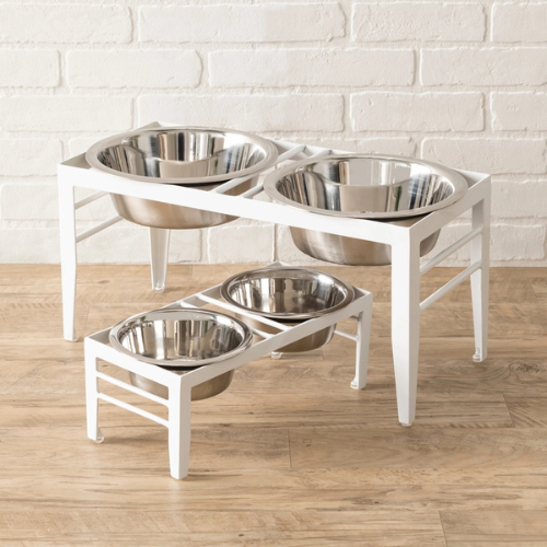 Pets Stop Chariot Double Diner Raised Feeder White