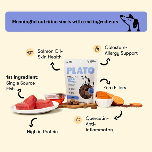 Plato Wellness Chews Skin & Coat Air-Dried Dog Treats