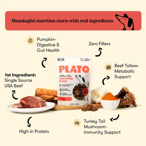 Plato Wellness Chews Immunity & Gut Air-Dried Dog Treats