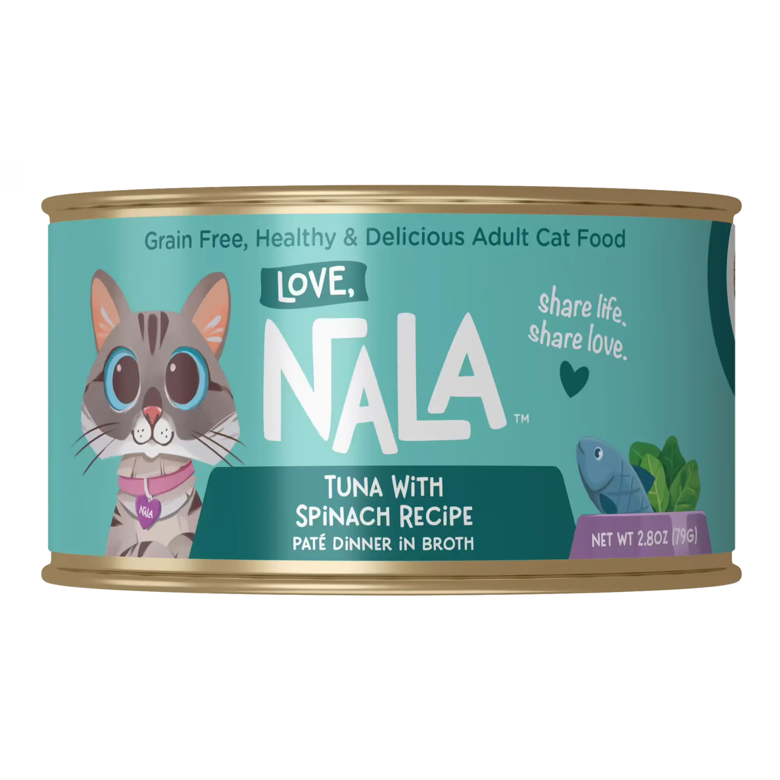 Love, Nala Tuna With Spinach Recipe Paté Dinner In Broth Grain-Free Adult Cat Food, 2.8-oz