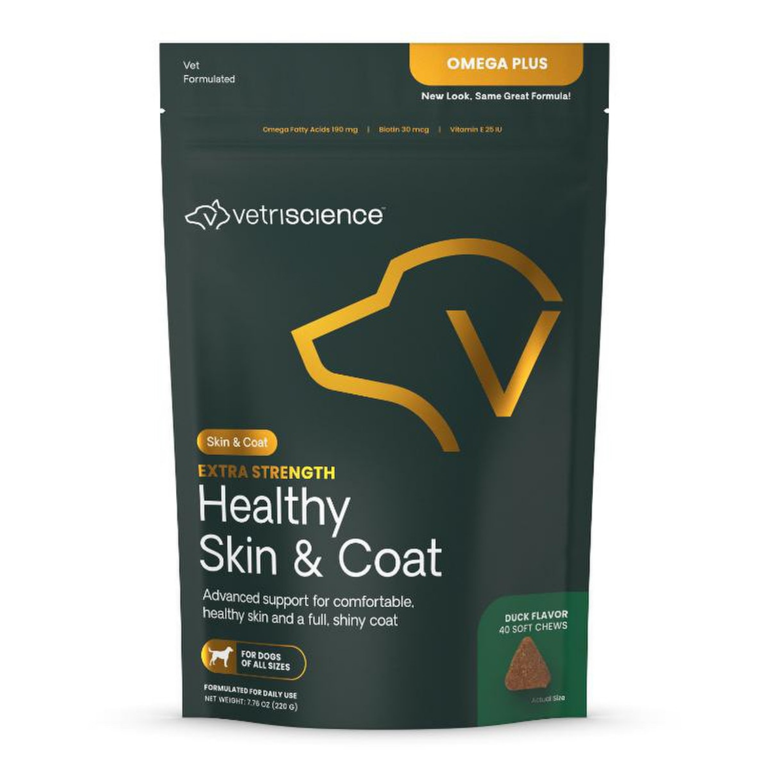 VetriScience Extra Strength Healthy Skin & Coat Chews for Dogs Duck Flavor 40ct