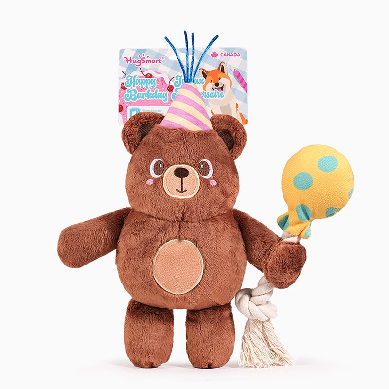 Hugsmart Pet Yappy Birthday Party Bear Plush Dog Toy
