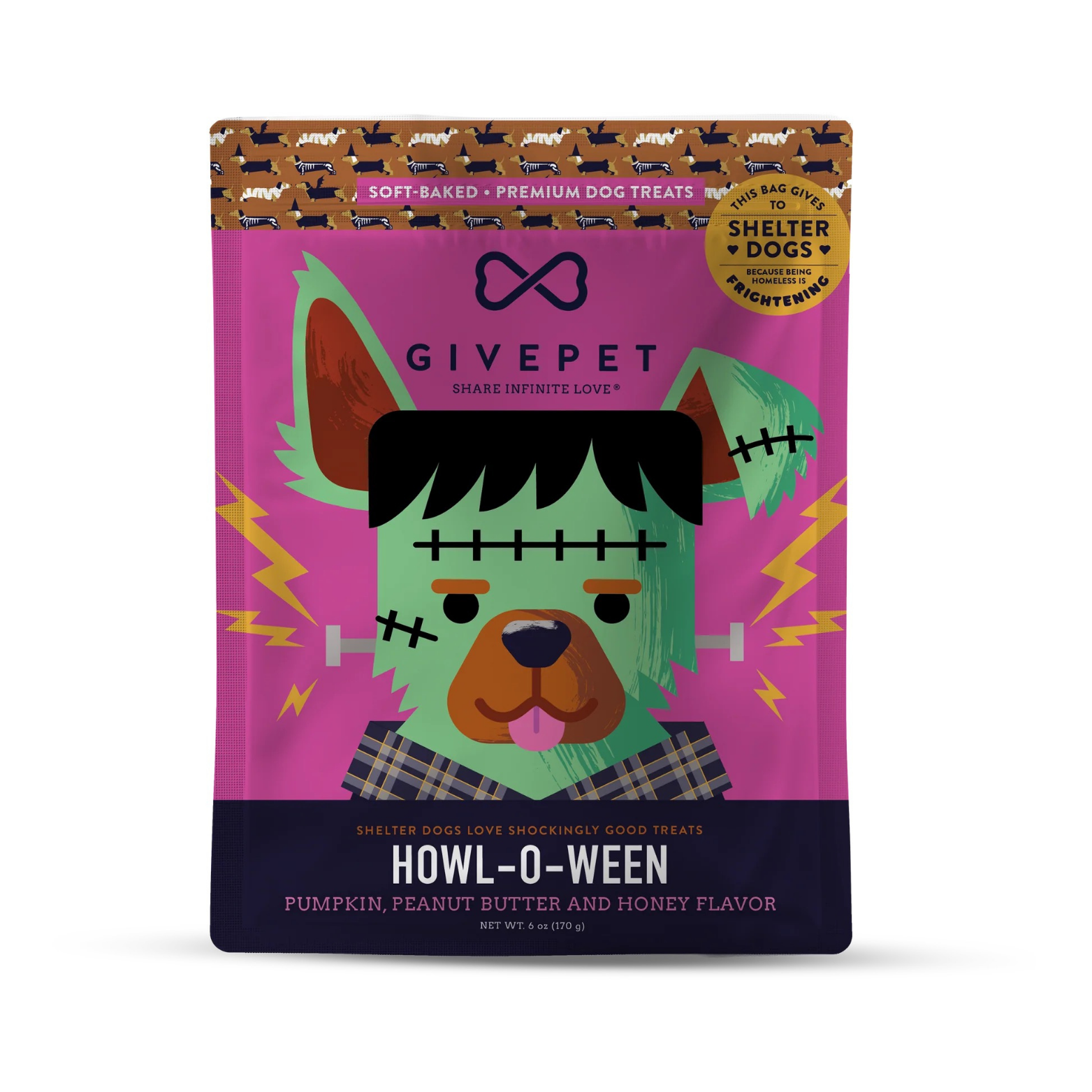 GivePet Howl-O-Ween Pumpkin, Peanut Butter & Honey Flavor Soft Dog Treats, 6-oz