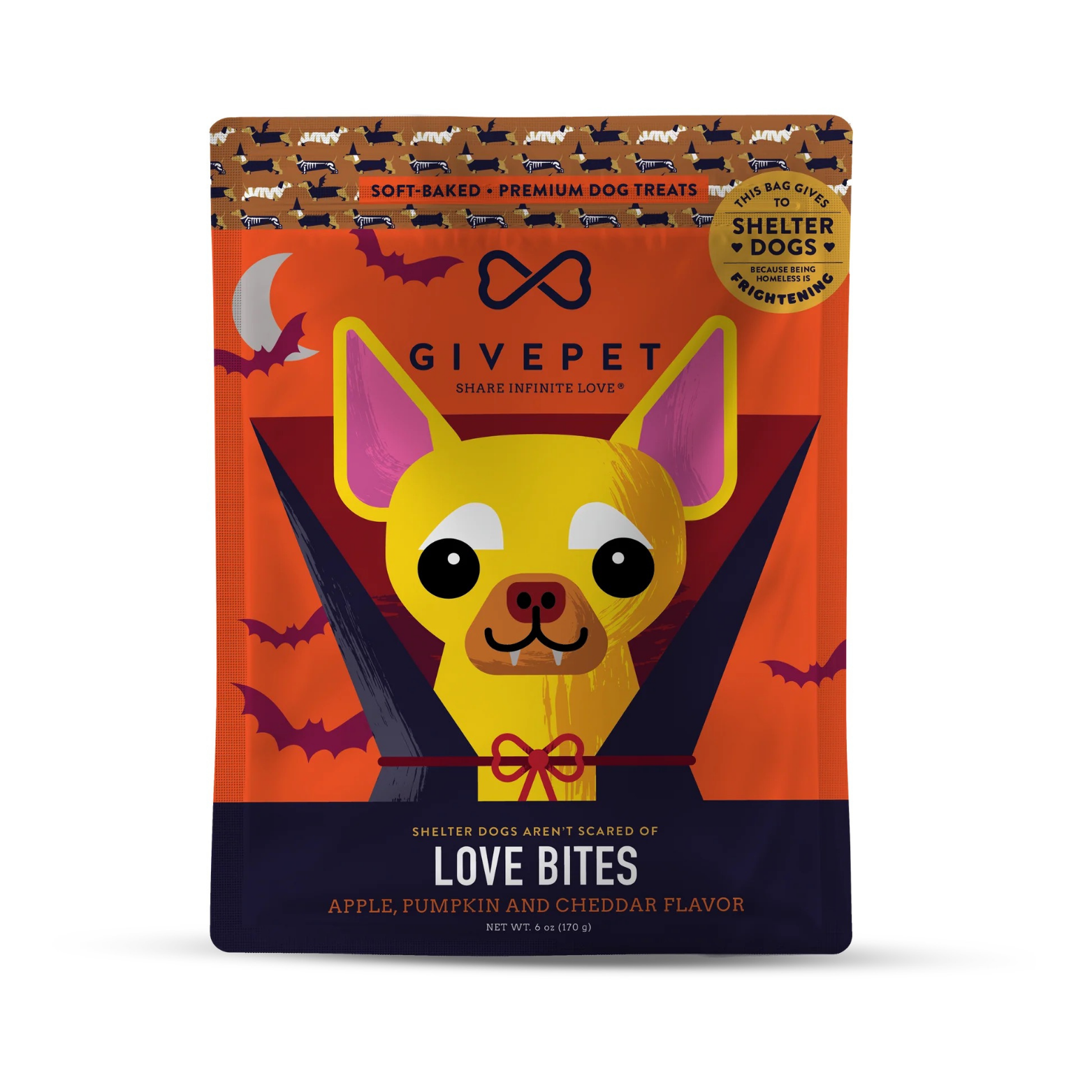 GivePet Love Bites Apple, Pumpkin & Cheddar Flavor Soft Dog Treats, 6-oz